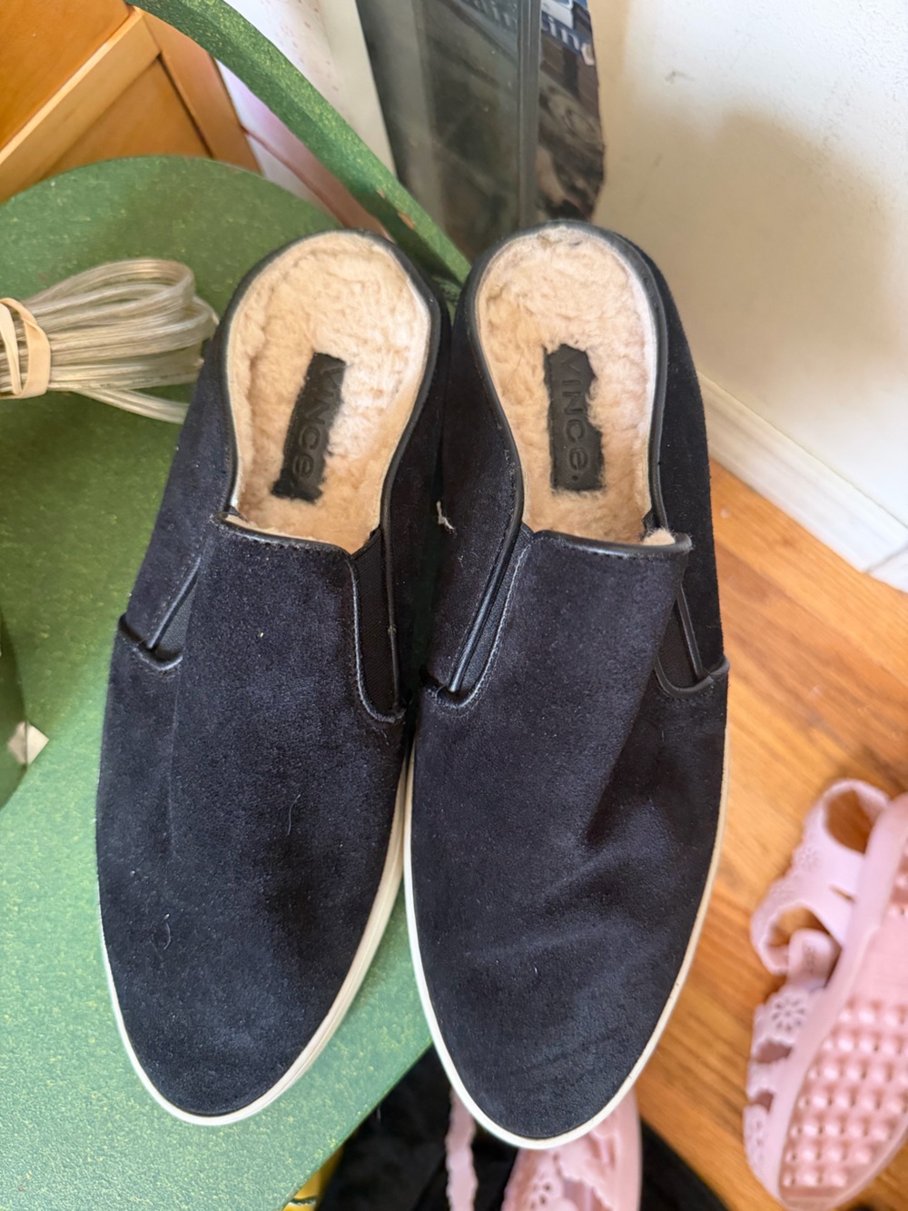 Vince Black Suede Slides Mules w